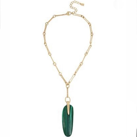 NWT Robert Lee Morris Goldtone Green Malachite Stone Sculptural Pendant Necklace - Picture 1 of 9